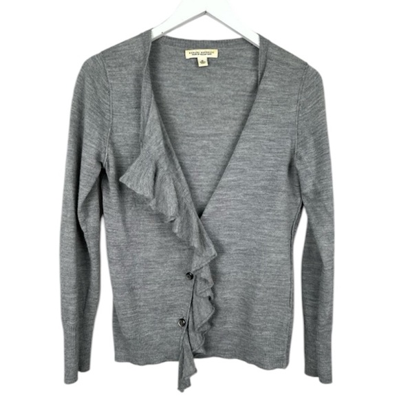 Banana Republic Gray Italian Yarn Ruffle Button Cardigan Sweater Medium - Picture 1 of 9
